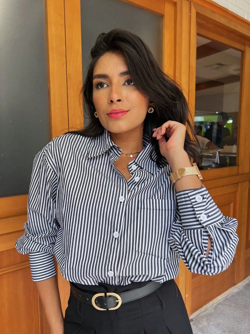 CAMISA SOCIAL MANGA LONGA COM BOLSO - 