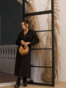 Vestido feminino longo em relevo Elegante com cinto - Carla