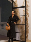 Vestido feminino longo em relevo Elegante com cinto - Carla