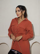 Vestido feminino longo em relevo Elegante com cinto - Carla