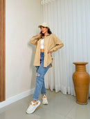 Camisa linho feminina manga longa de Bolso - Córdoba