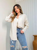 Camisa linho feminina manga longa de Bolso - Córdoba