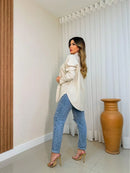 Camisa linho feminina manga longa de Bolso - Córdoba