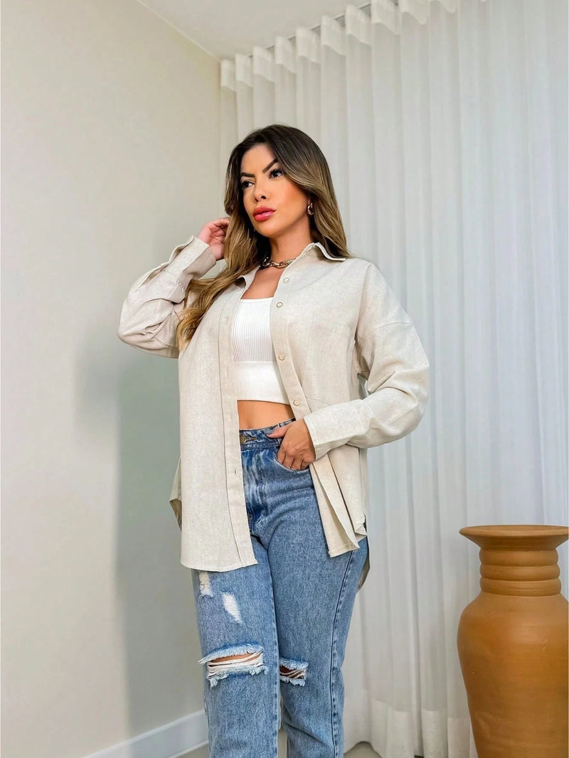 Camisa linho feminina manga longa de Bolso - Córdoba