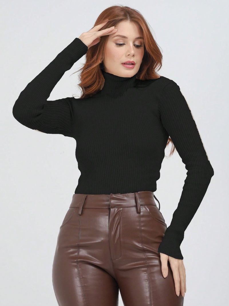 Blusa Cacharrel Feminina manga longa Lã  Tricot Gola Alta