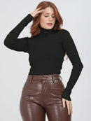 Blusa Cacharrel Feminina manga longa Lã  Tricot Gola Alta