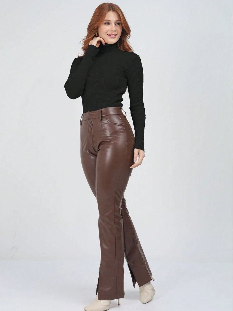 Blusa Cacharrel Feminina manga longa Lã  Tricot Gola Alta