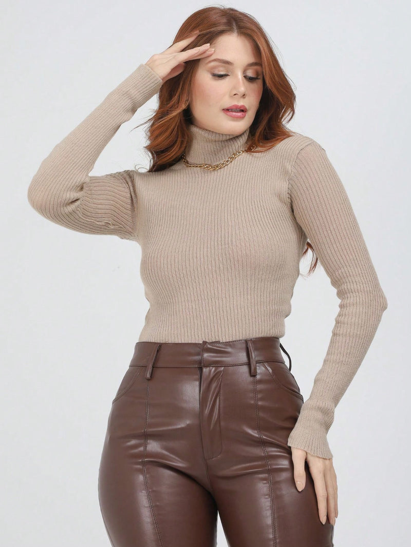 Blusa Cacharrel Feminina manga longa Lã  Tricot Gola Alta