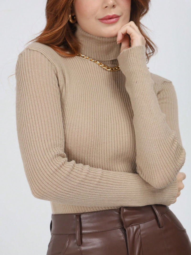 Blusa Cacharrel Feminina manga longa Lã  Tricot Gola Alta