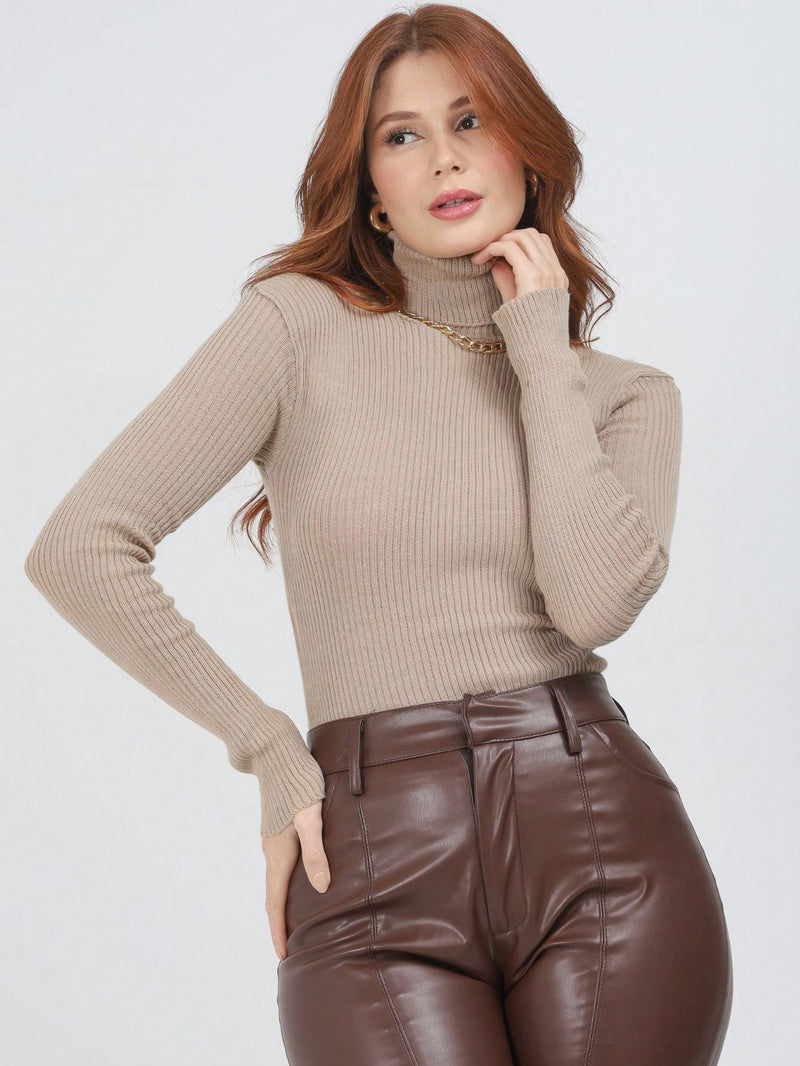 Blusa Cacharrel Feminina manga longa Lã  Tricot Gola Alta