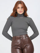 Blusa Cacharrel Feminina manga longa Lã  Tricot Gola Alta