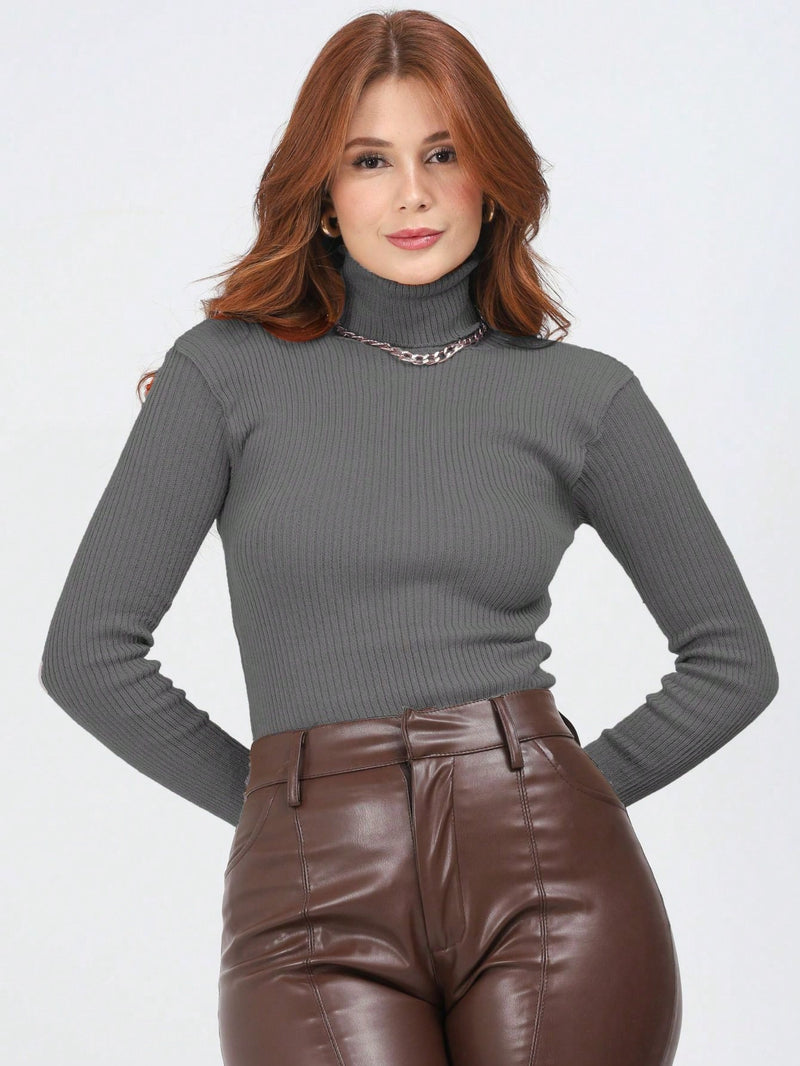 Blusa Cacharrel Feminina manga longa Lã  Tricot Gola Alta