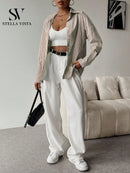 Camisa feminina elegante de manga longa listrada - Valência