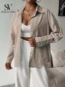 Camisa feminina elegante de manga longa listrada - Valência