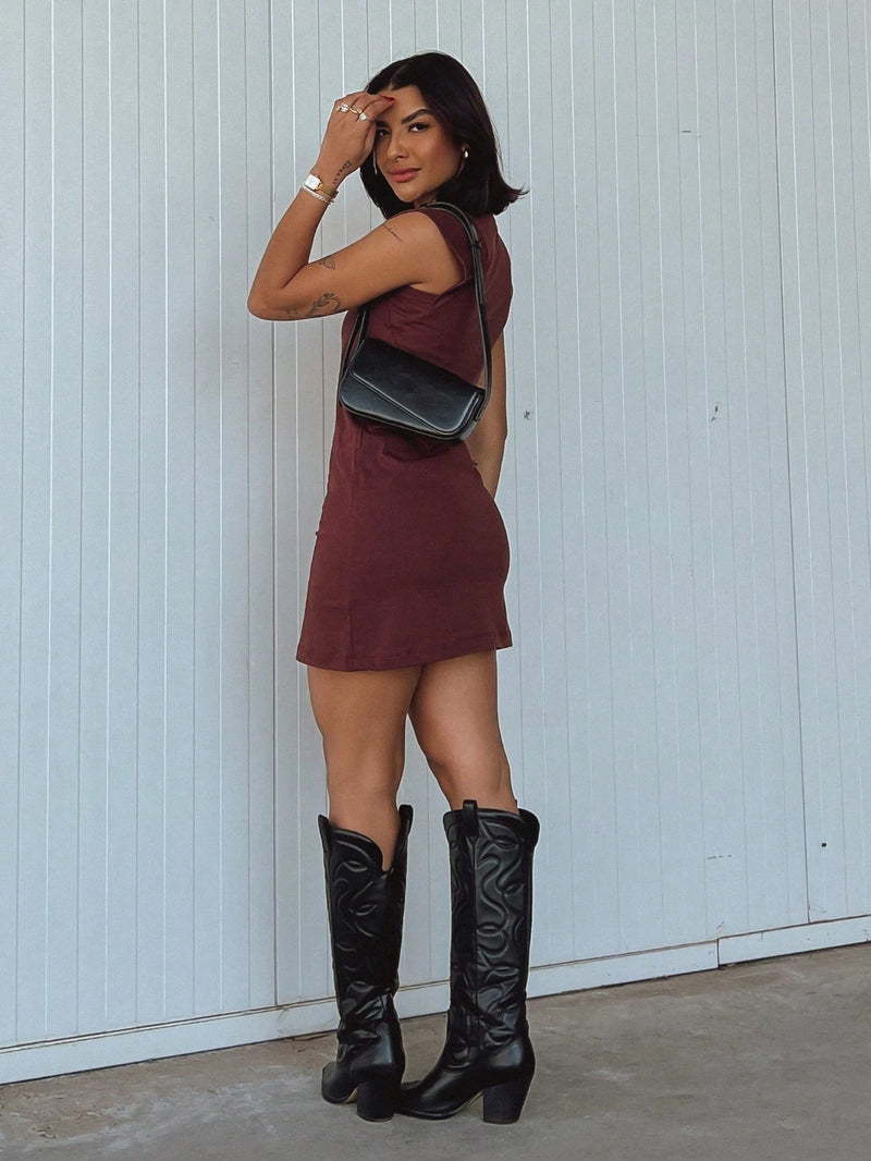 Vendedor IndicadoVestido Muscle Tee Blogueira Feminino Algodão Curto Confort