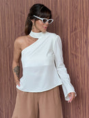 Camisa Nula Manga Detalhe no Pescoço Nula Manga Mula Manca