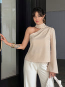 Camisa Nula Manga Detalhe no Pescoço Nula Manga Mula Manca