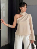 Camisa Nula Manga Detalhe no Pescoço Nula Manga Mula Manca