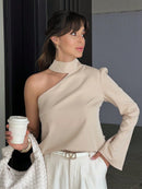 Camisa Nula Manga Detalhe no Pescoço Nula Manga Mula Manca