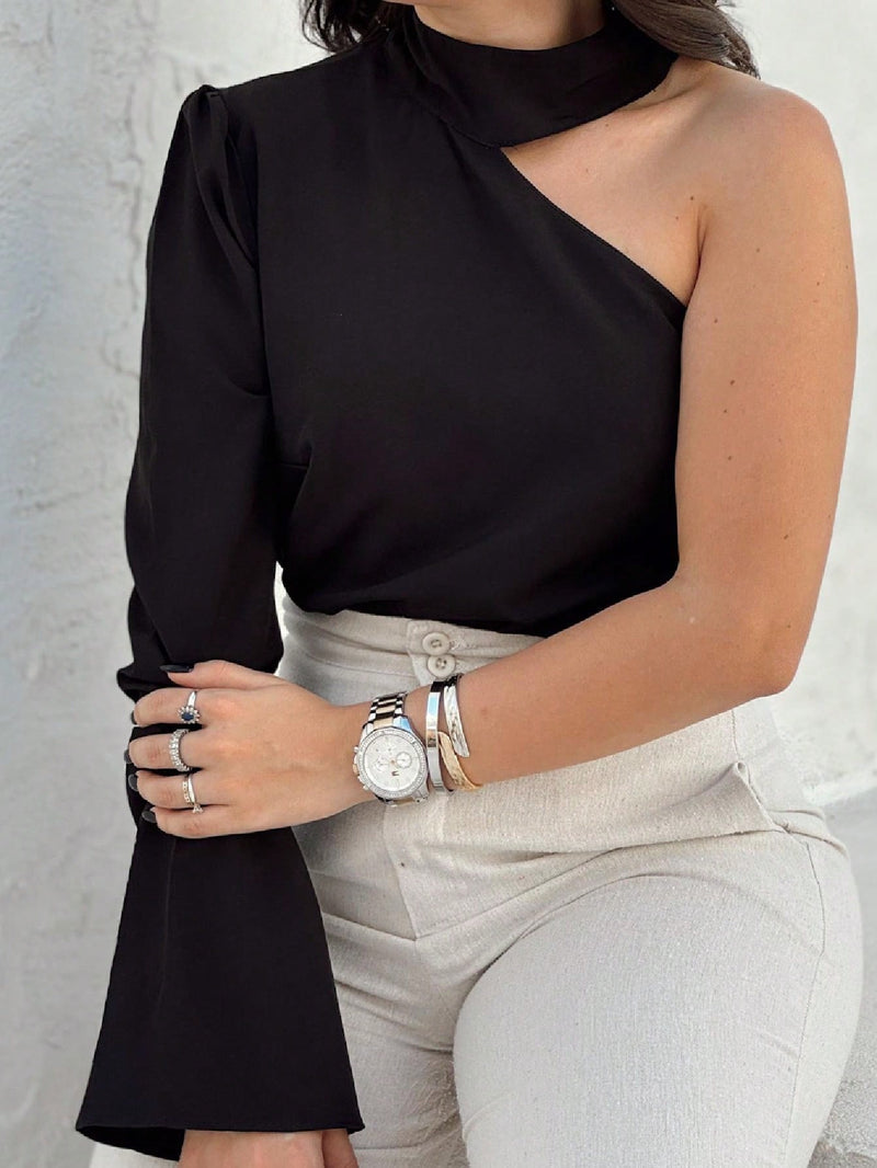 Camisa Nula Manga Detalhe no Pescoço Nula Manga Mula Manca