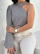 Camisa Nula Manga Detalhe no Pescoço Nula Manga Mula Manca