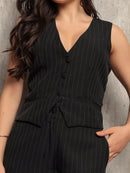 Conjunto feminino Alfaiataria com Colete e Calça Listrado - 