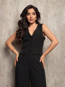 Conjunto feminino Alfaiataria com Colete e Calça Listrado - 