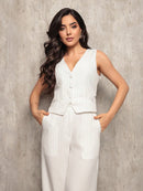 Conjunto feminino Alfaiataria com Colete e Calça Listrado - 