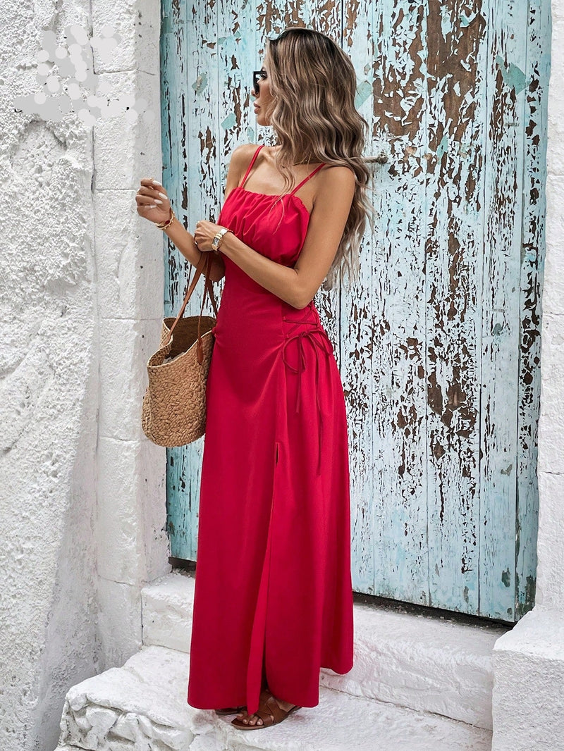 Vestido Feminino de Verão com Drapeado e amarração na Cintura - Grécia