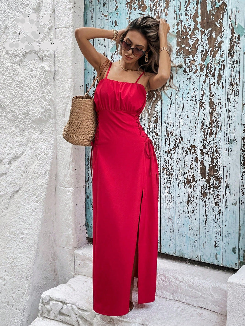 Vestido Feminino de Verão com Drapeado e amarração na Cintura - Grécia