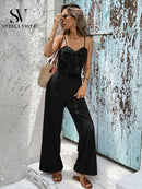 Macacão Feminino Longo Elegante com laço frontal 