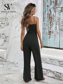 Macacão Feminino Longo Elegante com laço frontal 