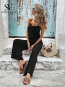 Macacão Feminino Longo Elegante com laço frontal 