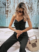 Macacão Feminino Longo Elegante com laço frontal 