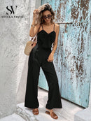 Macacão Feminino Longo Elegante com laço frontal 