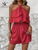 Conjunto feminino verão com Cropped babado e short