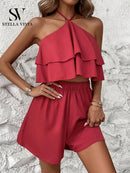 Conjunto feminino verão com Cropped babado e short