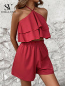 Conjunto feminino verão com Cropped babado e short