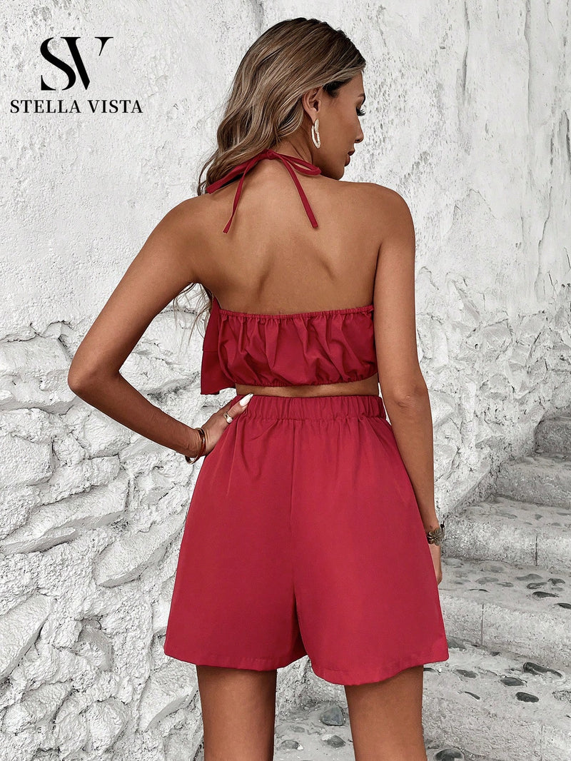 Conjunto feminino verão com Cropped babado e short