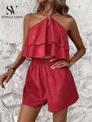 Conjunto feminino verão com Cropped babado e short