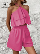 Conjunto feminino verão com Cropped babado e short