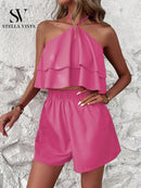 Conjunto feminino verão com Cropped babado e short