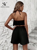 Conjunto feminino verão com Cropped babado e short