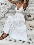 Vestido Longo Elegante Feminina com Renda - Branco