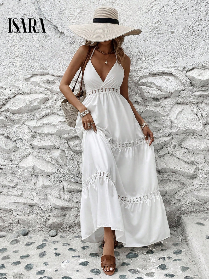 Vestido Longo Elegante Feminina com Renda - Branco