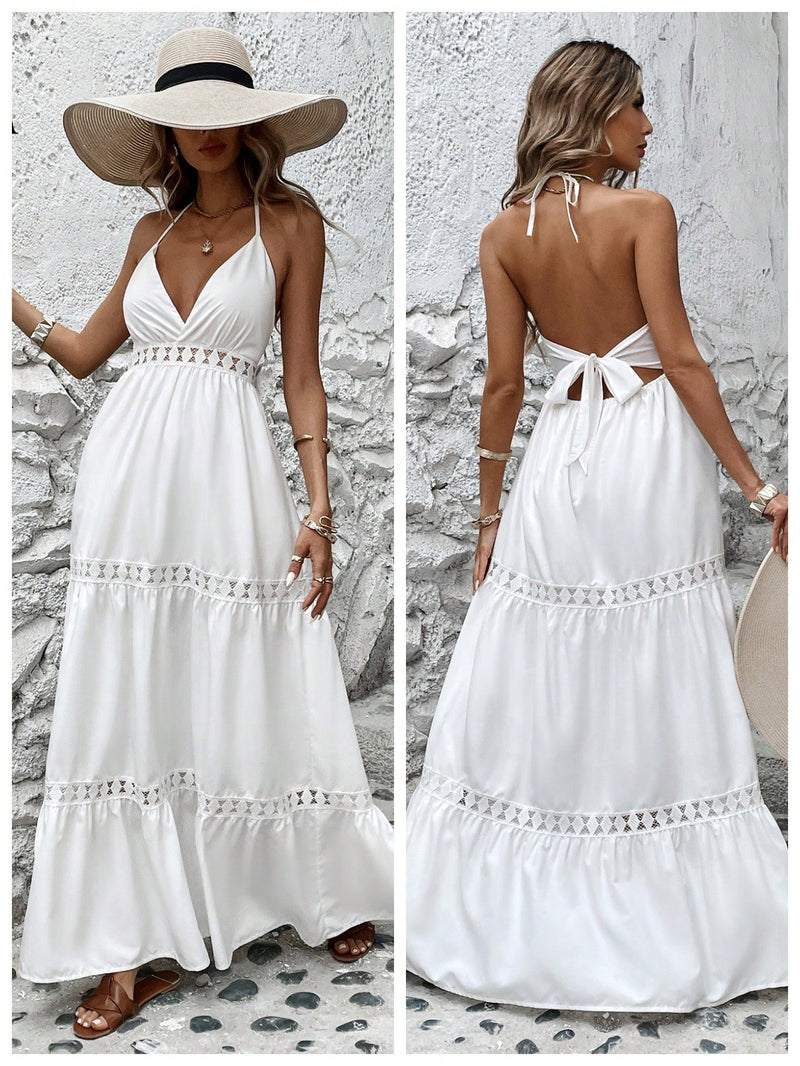 Vestido Longo Elegante Feminina com Renda - Branco