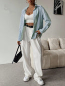 Camisa feminina elegante de manga longa listrada - Valência