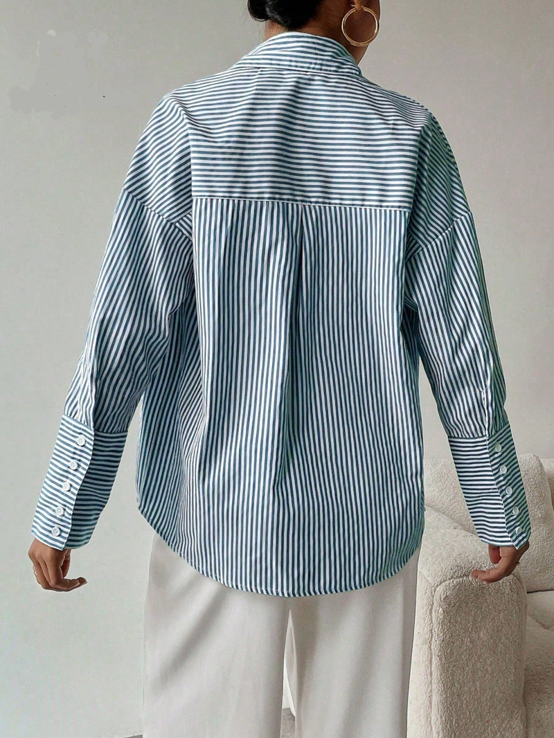 Camisa feminina elegante de manga longa listrada - Valência