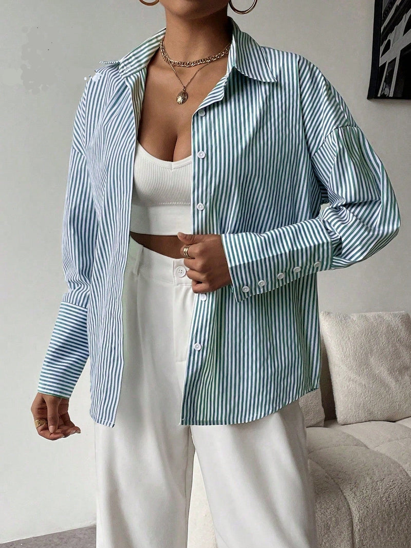 Camisa feminina elegante de manga longa listrada - Valência