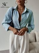 Camisa feminina elegante de manga longa listrada - Valência